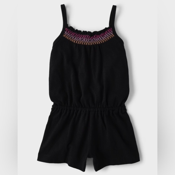The Children’s Place Smocked Romper One Piece Shorts Black Ruffle Girls 4T - Picture 1 of 10